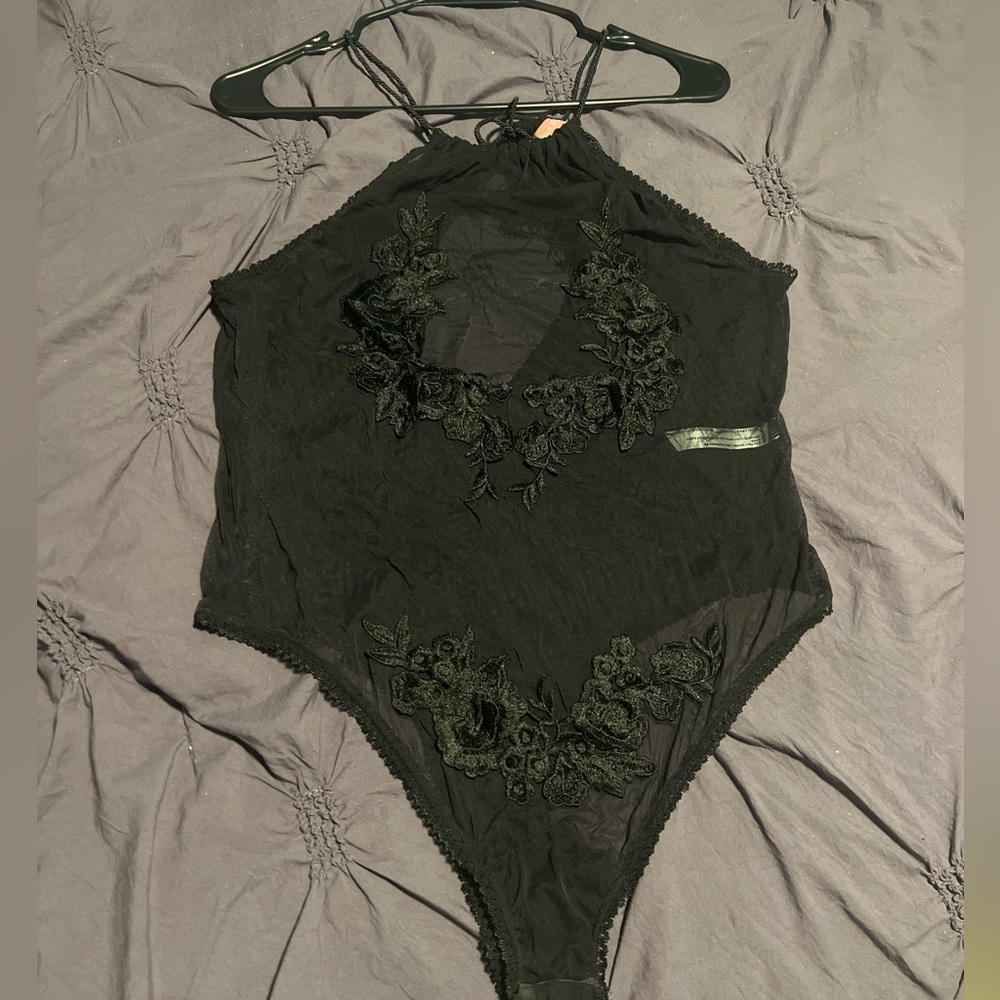 Sugar thrillz by Dolls Kill black embroidered lace mesh bodysuit lingerie sexy